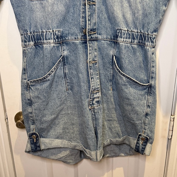 Free People Marci Denim Cuffed Short Romper in Large - Picture 4 of 5